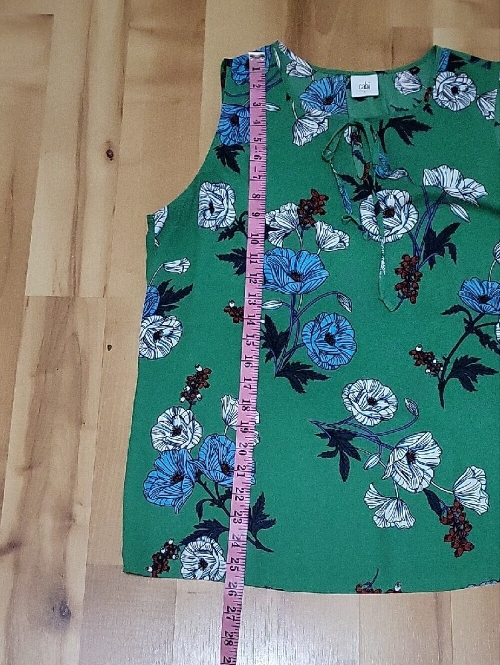 Cabi Primrose Floral Green Blouse – Sleeveless Tie-Neck Top – Women’s Size Large - Picture 12 of 13